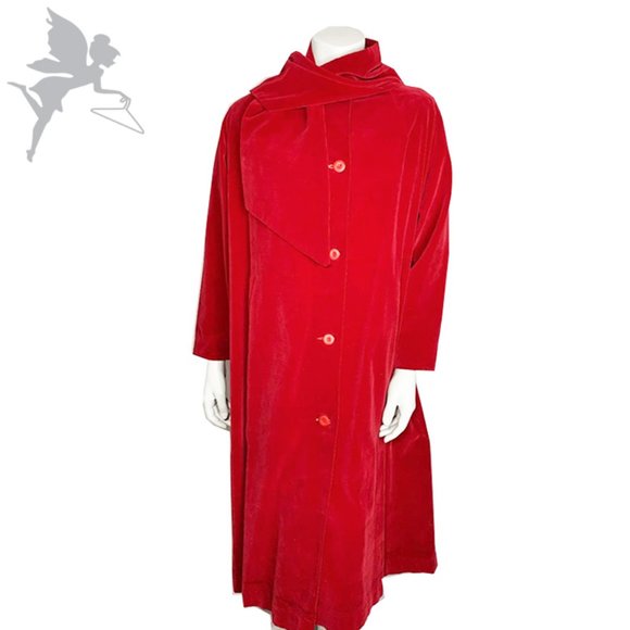 Vintage Jackets & Blazers - VINTAGE 1930'S Handmaid's Tale Holiday Velvet Maxi Coat w/ built in scarf